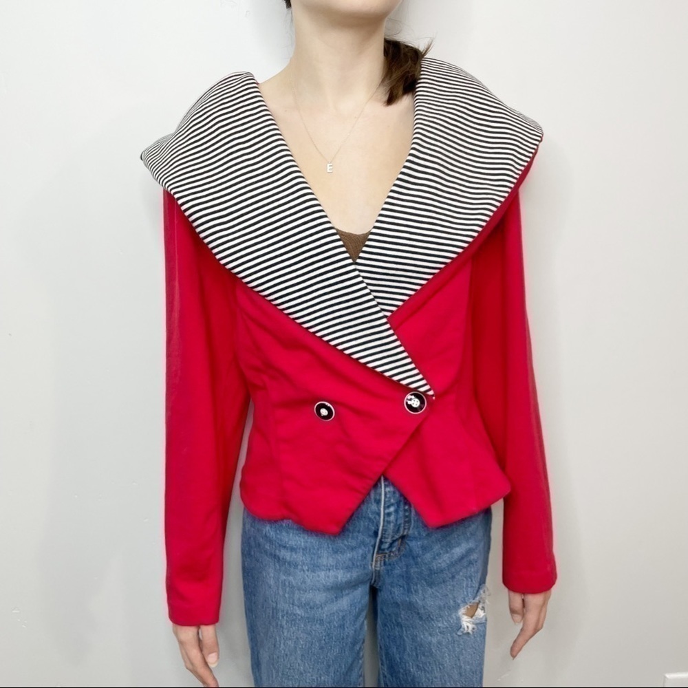Vintage 80s Red And Black & White Striped Asymmetrical Blazer Size Small